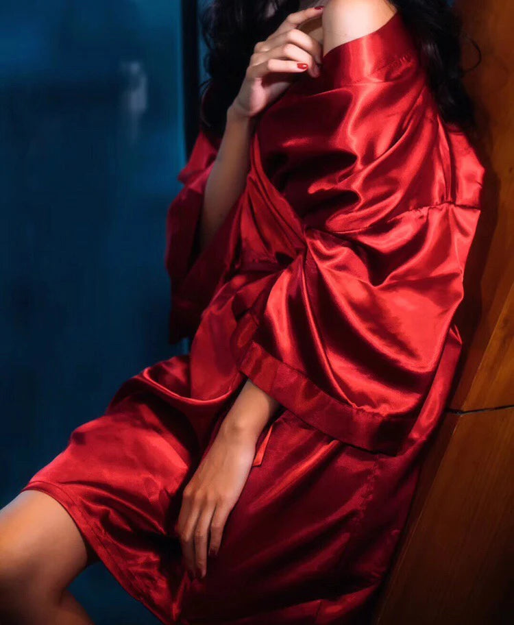 Summer Wedding Robe Satin Chinese Bride Nightgown Sexy Kimono Bathrobe Gown Negligee - Urban Heaven Co
