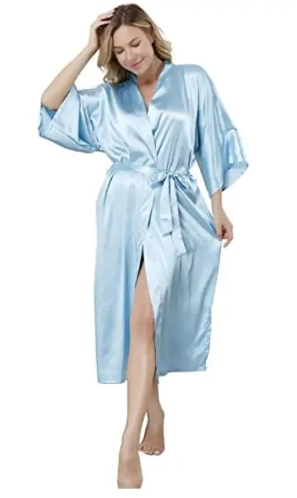Plus Size Rayon Bathrobe Women’s Kimono Satin Long Robe Sexy Lingerie Classic Nightgown Sleepwear with Belt - Urban Heaven Co