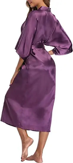 Plus Size Rayon Bathrobe Women’s Kimono Satin Long Robe Sexy Lingerie Classic Nightgown Sleepwear with Belt - Urban Heaven Co