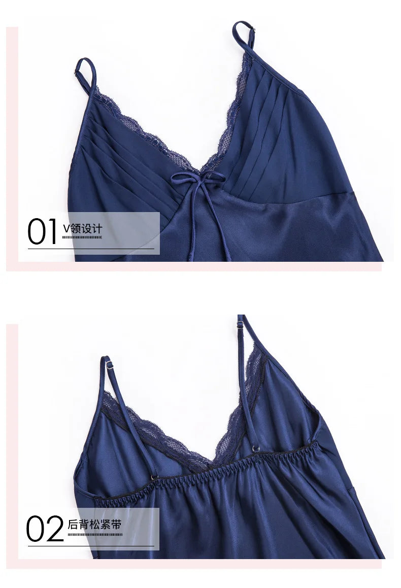 Nightgowns For Women Long Sleeveless Night Gowns Satin Silk Chemise Lingerie Slip Dress Sexy Nightwear Sleep Shirt for Ladies - Urban Heaven Co