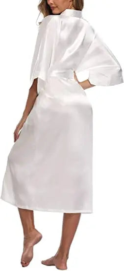 Plus Size Rayon Bathrobe Women’s Kimono Satin Long Robe Sexy Lingerie Classic Nightgown Sleepwear with Belt - Urban Heaven Co