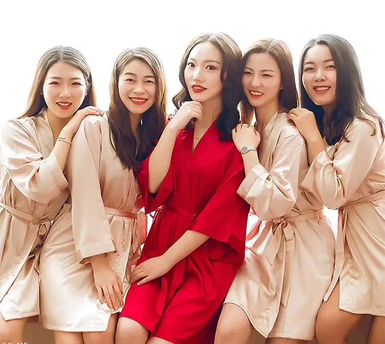 Summer Wedding Robe Satin Chinese Bride Nightgown Sexy Kimono Bathrobe Gown Negligee - Urban Heaven Co