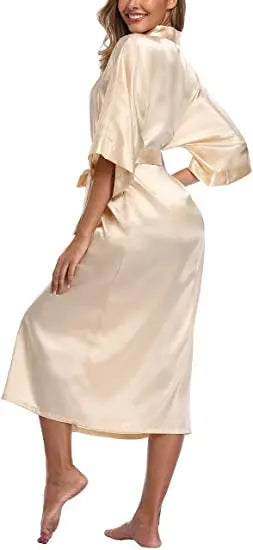 Plus Size Rayon Bathrobe Women’s Kimono Satin Long Robe Sexy Lingerie Classic Nightgown Sleepwear with Belt - Urban Heaven Co