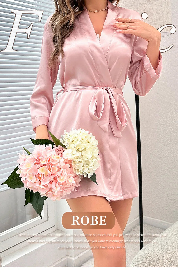 Summer Lace-Up Bathrobe Women – Sexy Ice Silk Gown & Morning Robe for Home - Urban Heaven Co