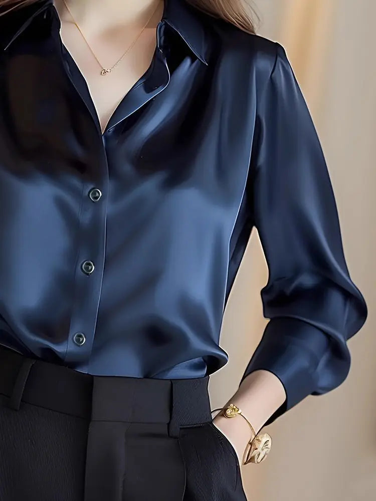 Elegant Silk Office Shirts Women Korean Fashion Y2k Clothes Slim Long Sleeve White Black Blusas Mujer Workwear Tops and Blouses - Urban Heaven Co