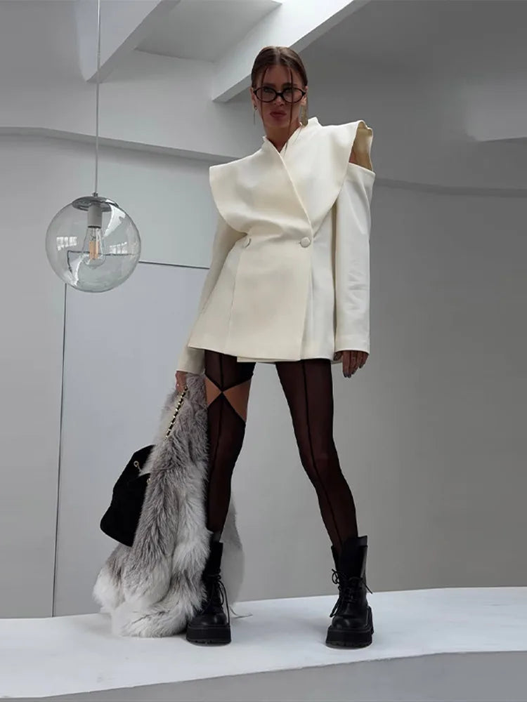 Avant-Garde Women Blazer Solid Jacket with Cutout Shoulders V-neck Full Sleeve for Spring Autumn Fashion Events and Street Style - Urban Heaven Co