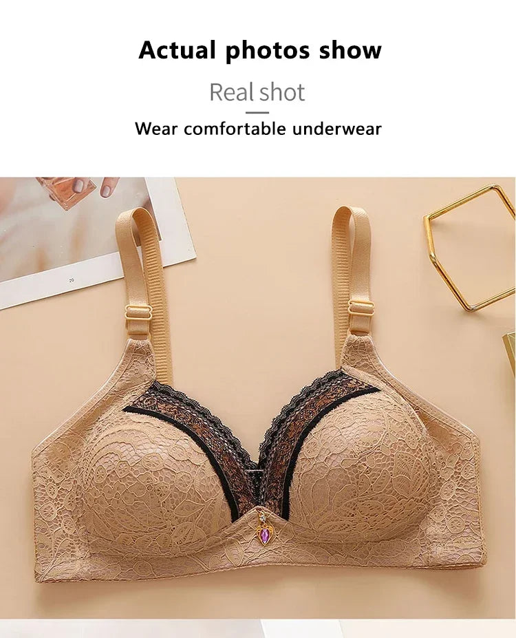 Women Adjustable Lace Bra V-neck Non Steel Ring Anti Sagging Comfortable Sexy Lingerie - Urban Heaven Co
