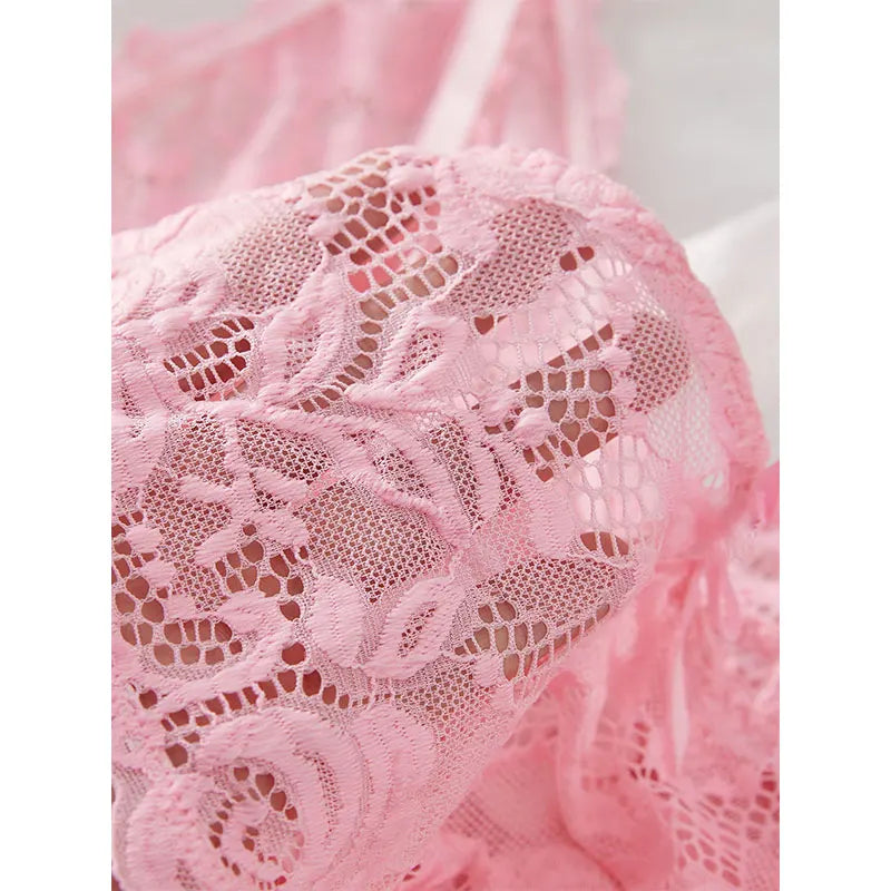 Suspender Suit Summer Ultra-thin Sexy Lace Nightgown Thong Set Women&