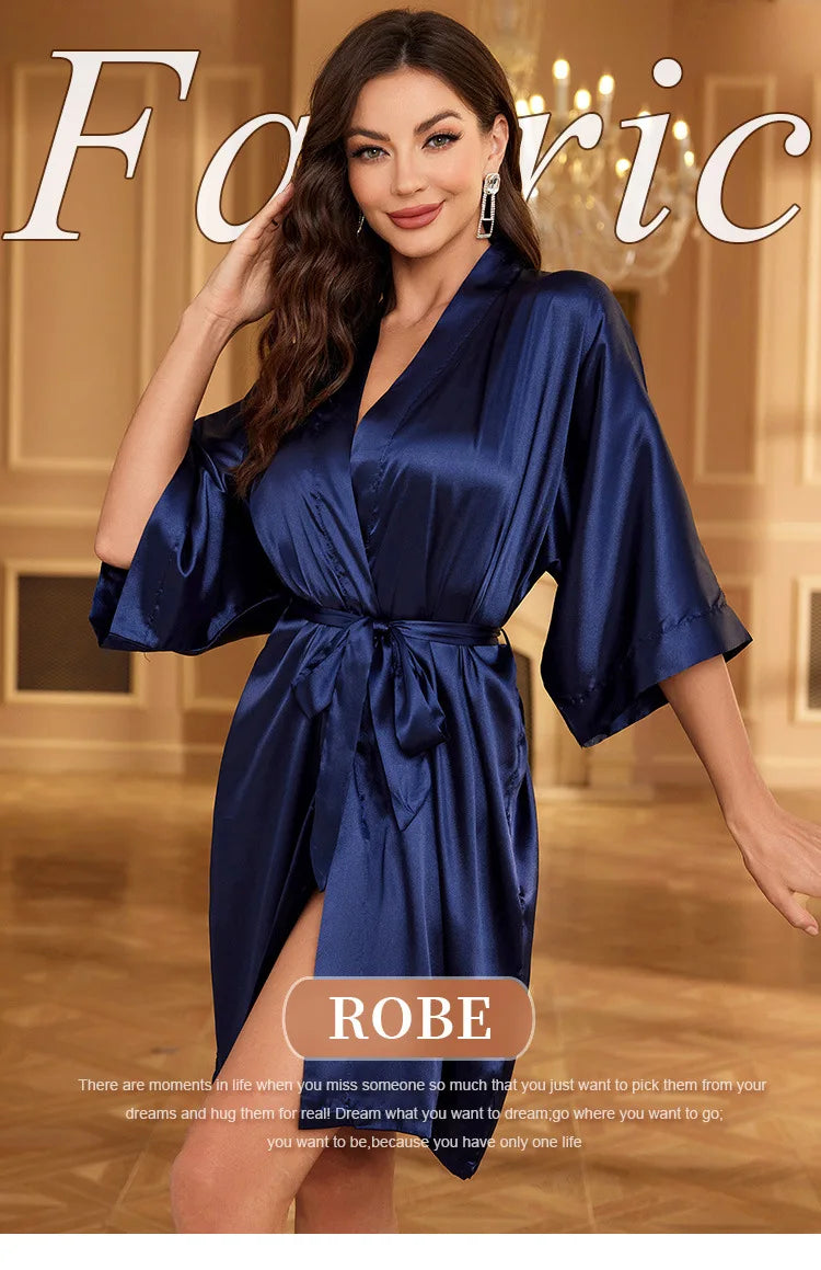 Summer Lace-Up Bathrobe Women – Sexy Ice Silk Gown & Morning Robe for Home - Urban Heaven Co