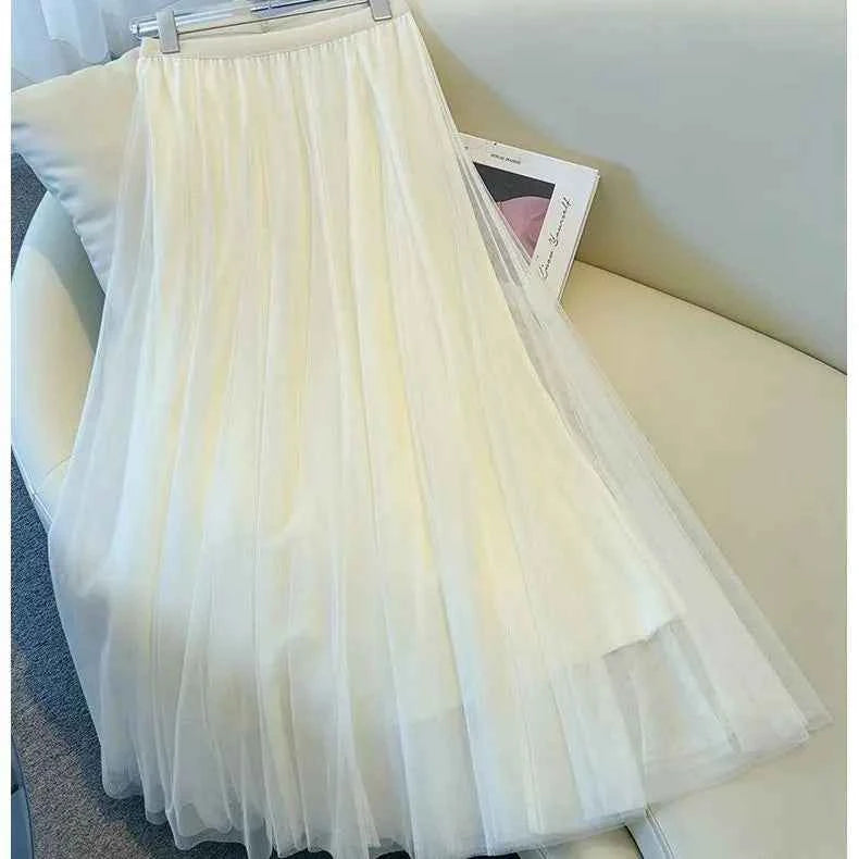 Two Piece Set Women Summer O-neck Sleeveless Slim Vest + A-line Mesh Skirt Elegant Office Lady Suit - Urban Heaven Co