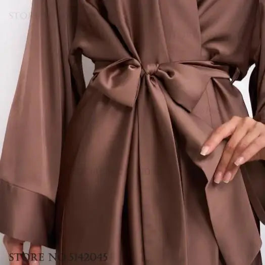 Sexy Kimono Bathrobe - Long Satin Gown Yukata for Elegant Home Sleepwear - Urban Heaven Co