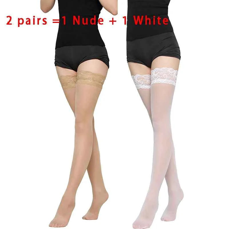 Kave Lace Thigh High Silicone Anti-Slip Socks for Women - Sexy Long Stockings in Black/White - Urban Heaven Co