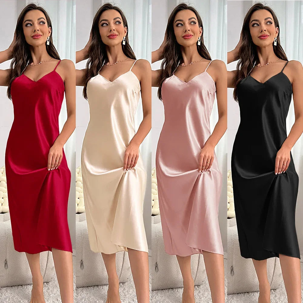 New Sexy Solid Color Long Nightdress Women&