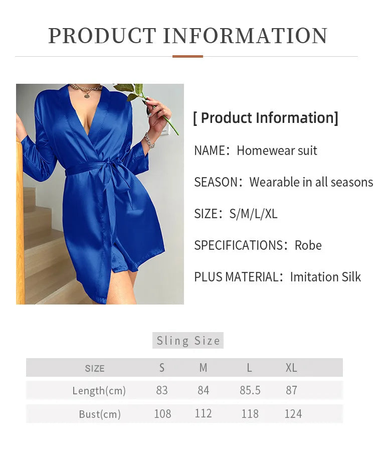 Summer Lace-Up Bathrobe Women – Sexy Ice Silk Gown & Morning Robe for Home - Urban Heaven Co