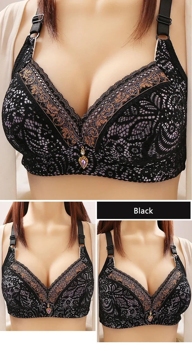 Women Adjustable Lace Bra V-neck Non Steel Ring Anti Sagging Comfortable Sexy Lingerie - Urban Heaven Co
