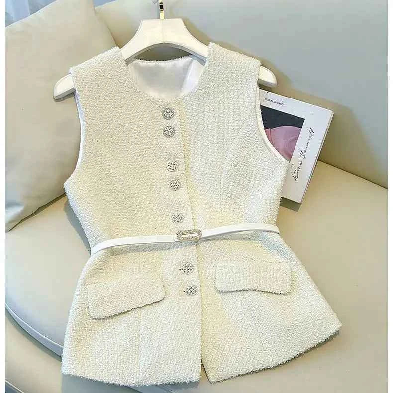 Two Piece Set Women Summer O-neck Sleeveless Slim Vest + A-line Mesh Skirt Elegant Office Lady Suit - Urban Heaven Co