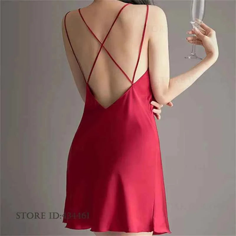 Sexy Lingerie Female Twinset Robe Set Nightgown Spring Summer New Backless Nightdress Sleepwear Loose Ice Silk Homewear Pajama - Urban Heaven Co
