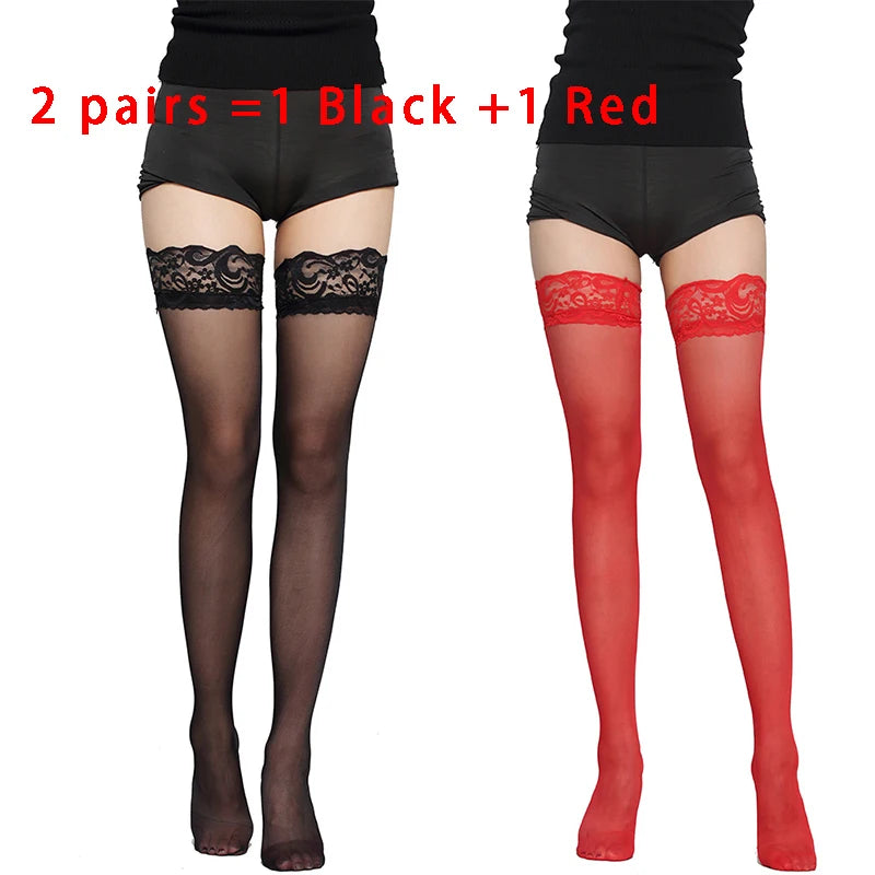 Kave Lace Thigh High Silicone Anti-Slip Socks for Women - Sexy Long Stockings in Black/White - Urban Heaven Co