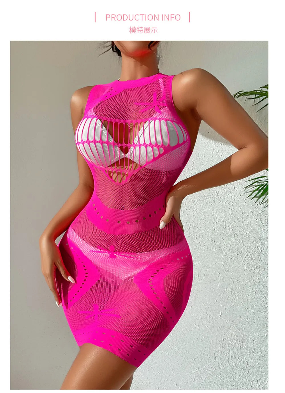 Sexy Women Fishnet Halter Backless Dress Low Cut Tight Pencil Cute Dress Plus Size Mini Dress. - Urban Heaven Co