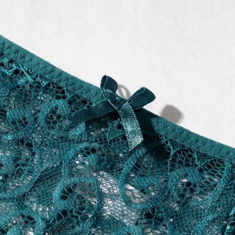 3PCS Lace Panties Set for Women - Sexy Transparent Floral Underwear with Bow and Hollow Out Design, Available in S, M, L, XL - Urban Heaven Co