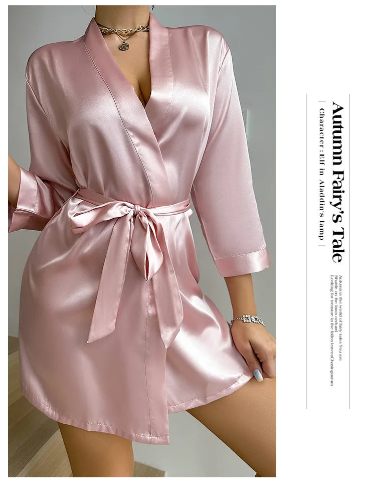 Summer Lace-Up Bathrobe Women – Sexy Ice Silk Gown & Morning Robe for Home - Urban Heaven Co