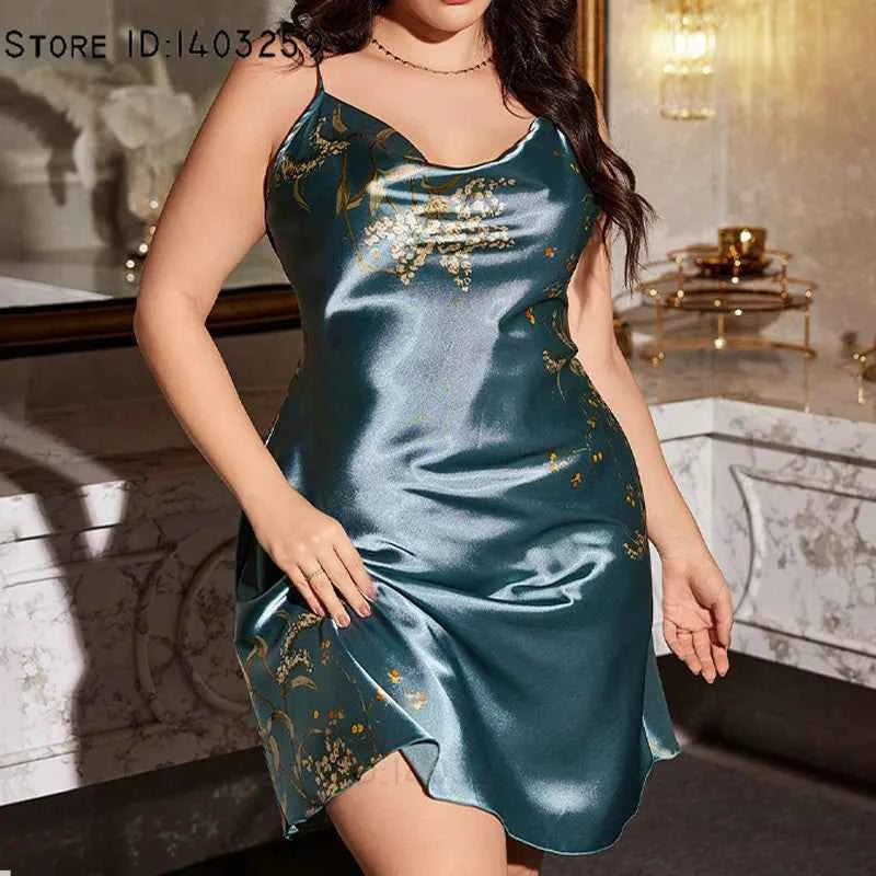 2PCS Robe Set Nightgown Print Flower Kimono Bathrobe Gown Plus Size Silk Satin Sleepwear - Urban Heaven Co