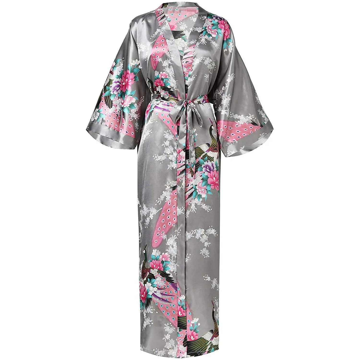 Sexy Kimono Bathrobe - Long Satin Gown Yukata for Elegant Home Sleepwear - Urban Heaven Co