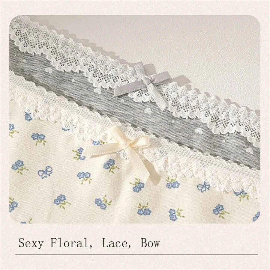 3 Pcs Set Autumn Lace Panties Set for Women - Floral Intimate Underwear - Trendy Patchwork Lace Briefs - Soft Lingerie for Females - Urban Heaven Co