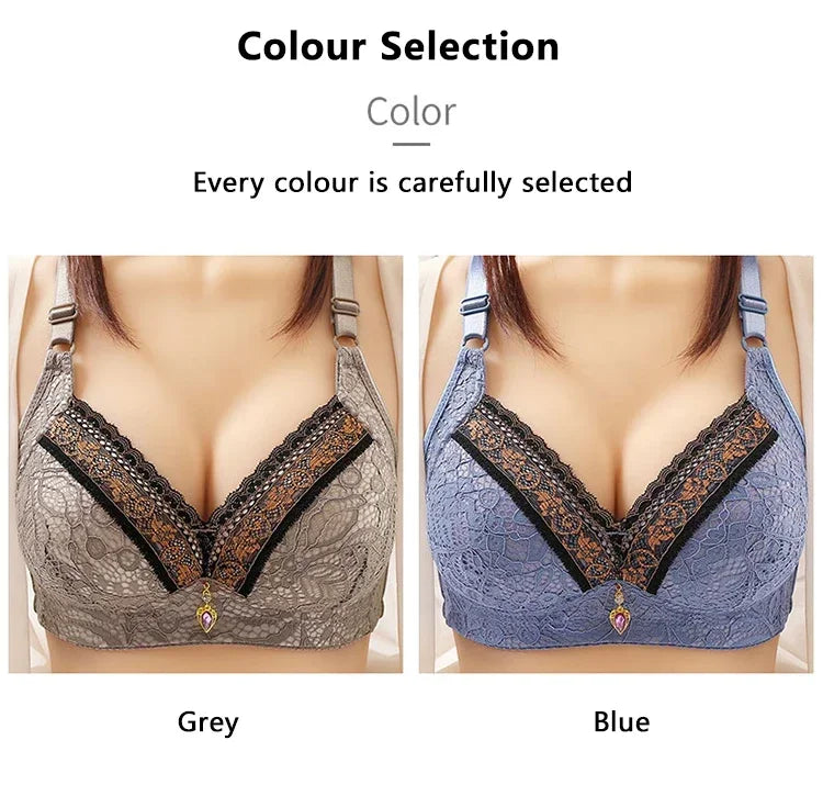 Women Adjustable Lace Bra V-neck Non Steel Ring Anti Sagging Comfortable Sexy Lingerie - Urban Heaven Co