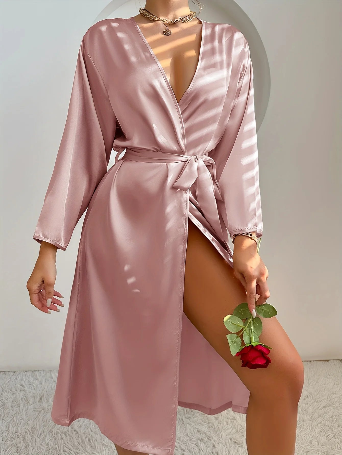 Womens Satin Robe - Elegant Belted Silky Comfort Bathrobe Loungewear - Urban Heaven Co