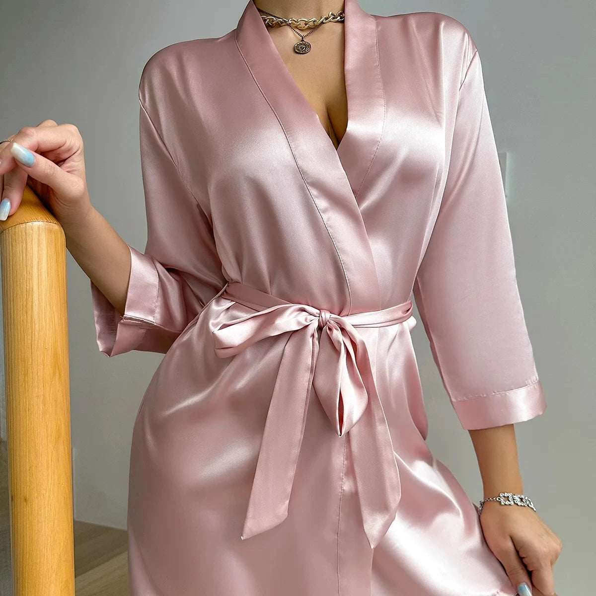 Summer Lace-Up Bathrobe Women – Sexy Ice Silk Gown & Morning Robe for Home - Urban Heaven Co