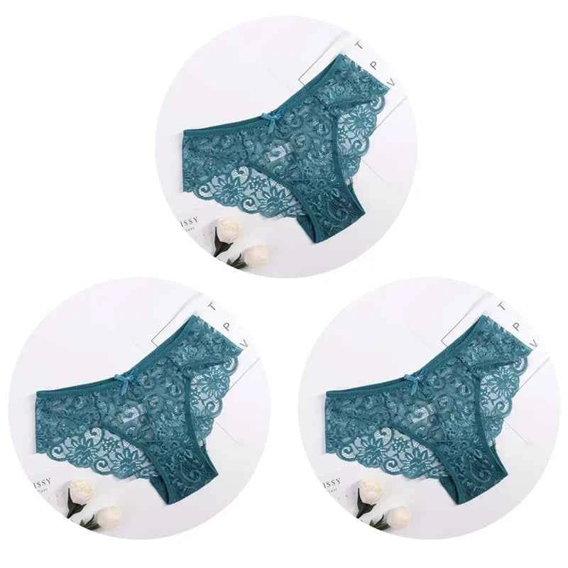 3PCS Lace Panties Set for Women - Sexy Transparent Floral Underwear with Bow and Hollow Out Design, Available in S, M, L, XL - Urban Heaven Co