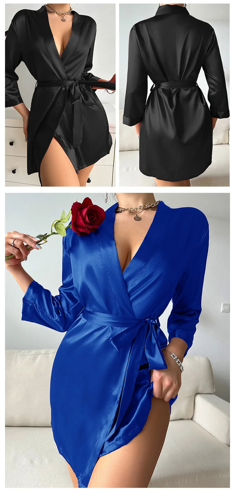 Summer Lace-Up Bathrobe Women – Sexy Ice Silk Gown & Morning Robe for Home - Urban Heaven Co