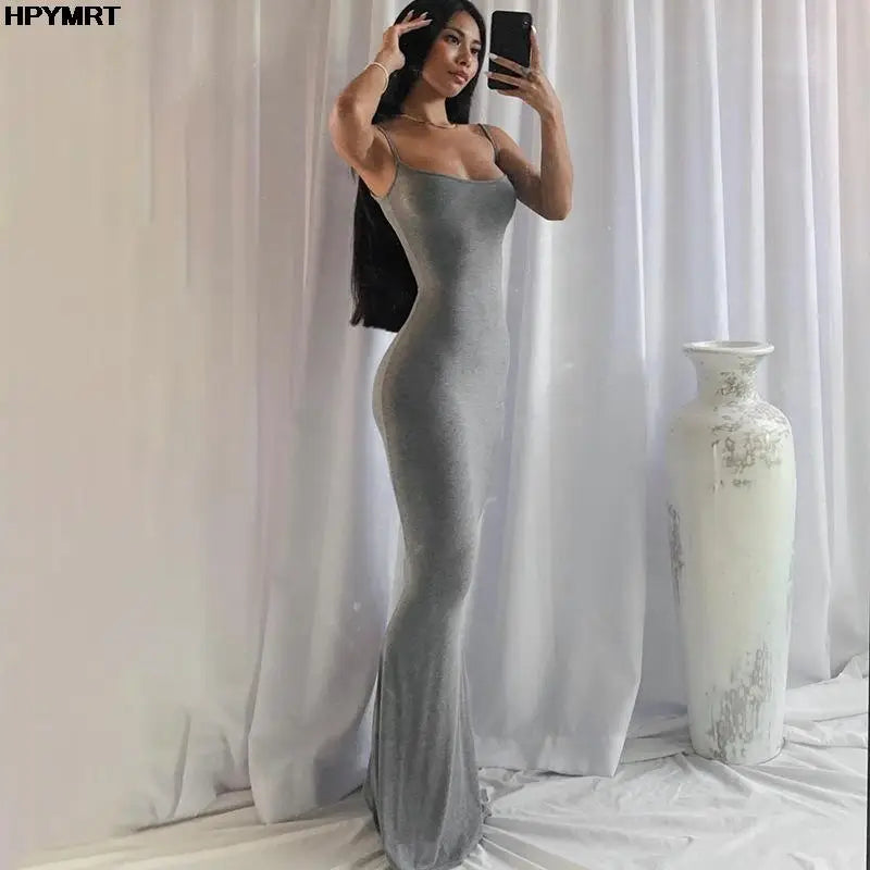 Satin Slip Maxi Dress Sleek Backless Bodycon for Spring Women Party Y2K - Urban Heaven Co