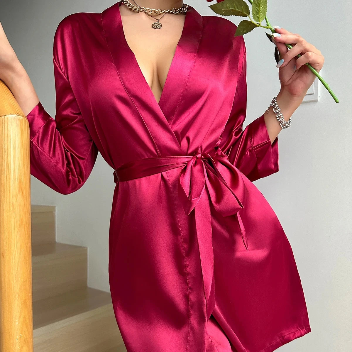 Summer Lace-Up Bathrobe Women – Sexy Ice Silk Gown & Morning Robe for Home - Urban Heaven Co