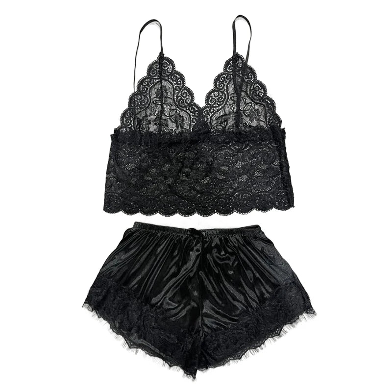 1 Pajamas Set Womens Lace Sleepwear Lingerie Crop Tops And Shorts Babydoll Pajamas Underwear Nightwear - Urban Heaven Co
