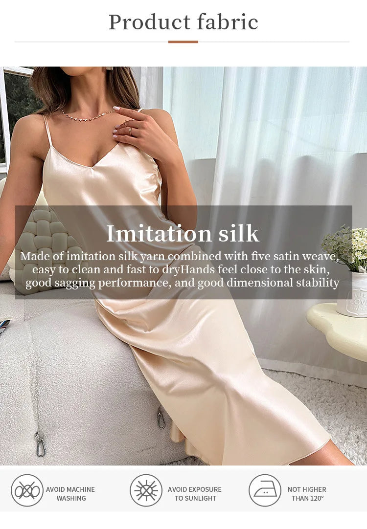 New Sexy Solid Color Long Nightdress Women&