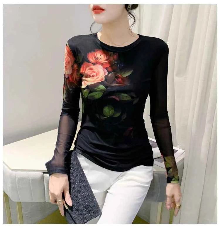 S-4XL Autumn Winter Double-Layer Mesh T-shirt Female. - Urban Heaven Co