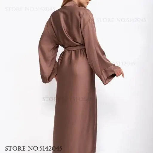 Sexy Kimono Bathrobe - Long Satin Gown Yukata for Elegant Home Sleepwear - Urban Heaven Co