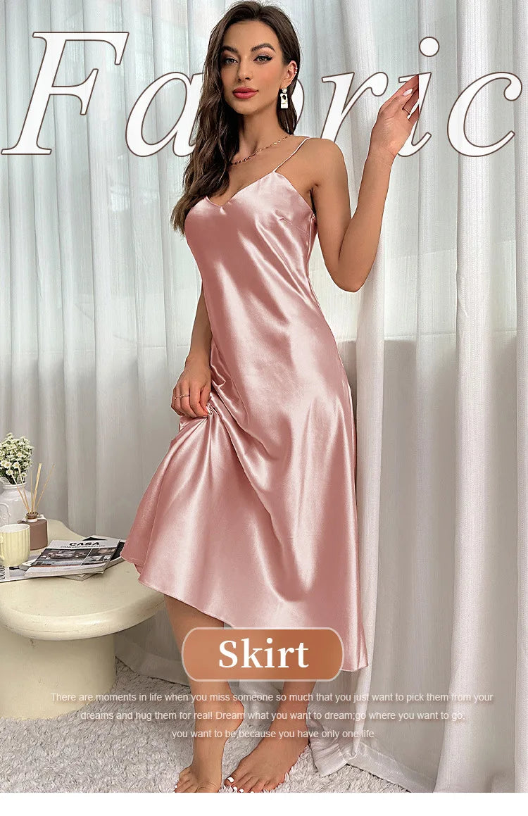 New Sexy Solid Color Long Nightdress Women&