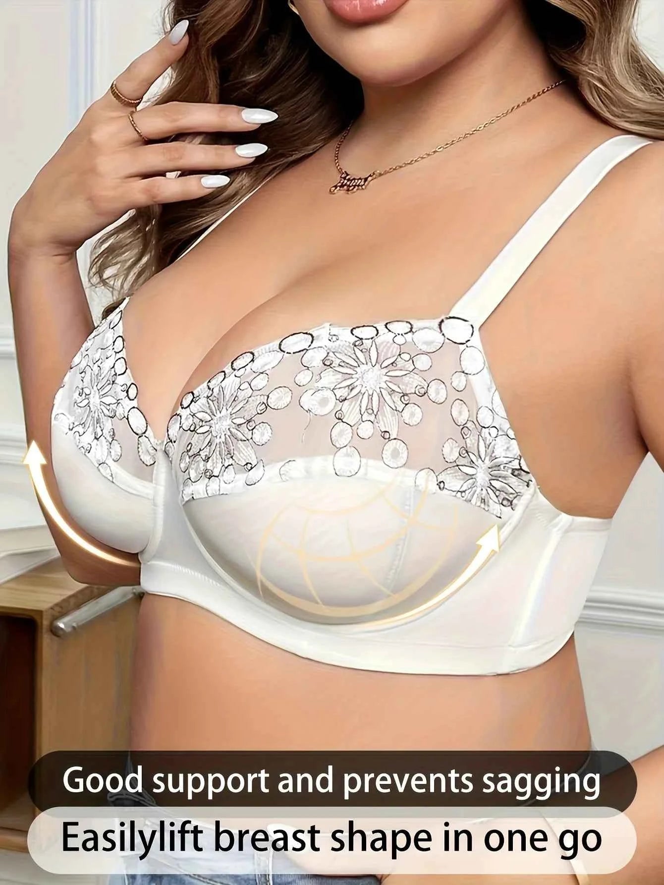 Lace Trim Thin Cup Underwire Semi Transparent Plus Size Bra for Women 85 90 95 100 105 110 C D E F - Urban Heaven Co