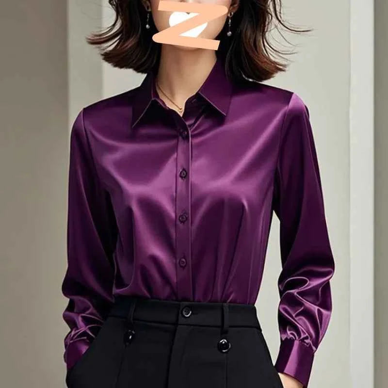 Elegant Purple Silk Blend Long Sleeve Women&