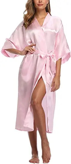 Plus Size Rayon Bathrobe Women’s Kimono Satin Long Robe Sexy Lingerie Classic Nightgown Sleepwear with Belt - Urban Heaven Co