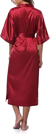 Plus Size Rayon Bathrobe Women’s Kimono Satin Long Robe Sexy Lingerie Classic Nightgown Sleepwear with Belt - Urban Heaven Co
