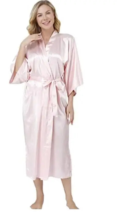 Plus Size Rayon Bathrobe Women’s Kimono Satin Long Robe Sexy Lingerie Classic Nightgown Sleepwear with Belt - Urban Heaven Co