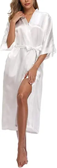 Plus Size Rayon Bathrobe Women’s Kimono Satin Long Robe Sexy Lingerie Classic Nightgown Sleepwear with Belt - Urban Heaven Co
