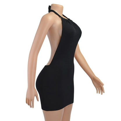 Black Halter Bodycon Dress Women - Sexy Hollow Out Backless Mini Dress - Urban Heaven Co