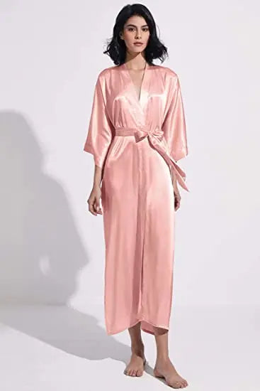 Plus Size Rayon Bathrobe Women’s Kimono Satin Long Robe Sexy Lingerie Classic Nightgown Sleepwear with Belt - Urban Heaven Co