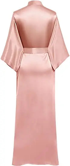 Plus Size Rayon Bathrobe Women’s Kimono Satin Long Robe Sexy Lingerie Classic Nightgown Sleepwear with Belt - Urban Heaven Co