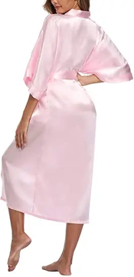 Plus Size Rayon Bathrobe Women’s Kimono Satin Long Robe Sexy Lingerie Classic Nightgown Sleepwear with Belt - Urban Heaven Co